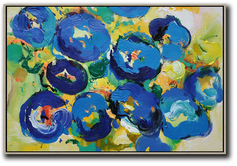 Large Modern Abstract Painting,Horizontal Palette Knife Contemporary Art,Modern Art Abstract Painting,Yellow,Blue,Green.etc